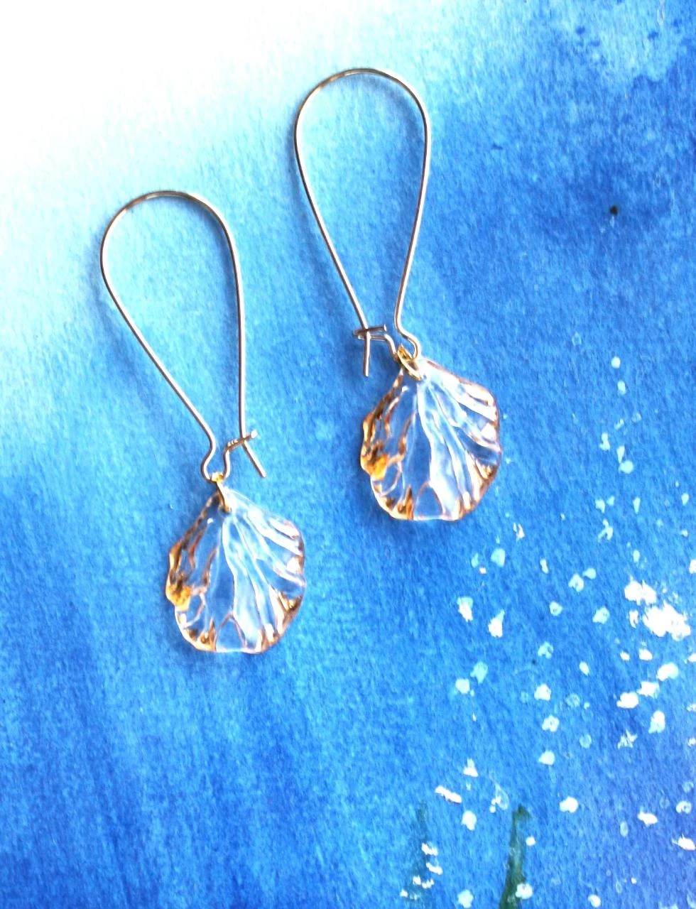 Brincos de concha transparente dourada novos criação – photo 3